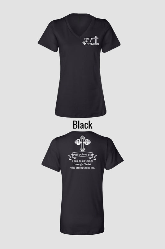 FAITH & FITNESS WOMEN'S V-NECK T-SHIRT